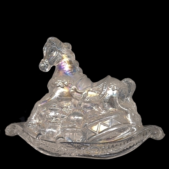 Vintage Clear iridescent carnival glass rocking horse candlestick/ taper holder - Picture 4 of 8